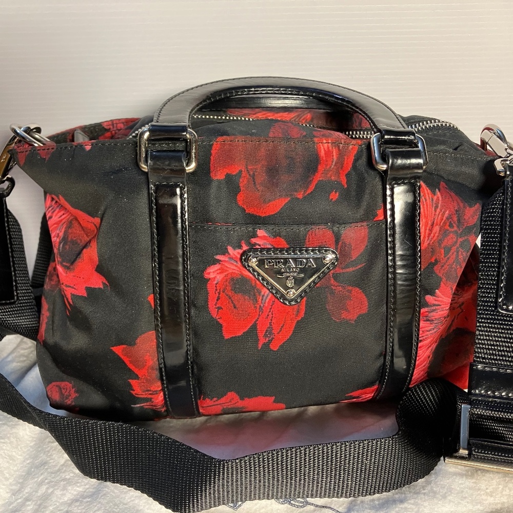 Authentic PRADA Handbag Purse Early 2000s ROSES 🌹 Graphic Print Rare